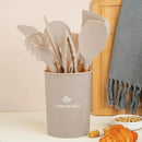Silicone Cooking Utensils Set, Premium Beech Wood Handle Kitchen Gadgets Utensil Set, Non-Stick Kitchen Utensils Spatula, Tongs, Turner, Whisk, Brush, Spoon, BPA FREE, 446°F Resistant (Khaki) by CozyNest Decor