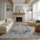 9x12 Area Rug Living Room Rugs, Stain Resistant Washable Rug, Vintage Large Non-Slip Backing, Low Pile Lightweight Print Rug for Bedroom Dinning Room Home Office (Taupe/Blue) by TinyTreasures Baby Boutique