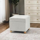 Adeco 17 Inch High Faux Fur White Cube Ottoman Storage, 3D Embossed Velvet Chair Foot Stools, Upholstered Vanity Stool with Hinged Lid, Solid Round Wood Legs by CozyNest Decor