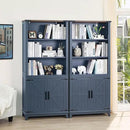 70in Tall Bookshelf 5 Tier Bookcase with Barn Doors and Adjustable Shelves, Blue Farmhouse Book Shelf with Storage Cabinet, Wood Freestanding Display Bookshelves for Bedroom, Kitchen (2PCS) by CozyNest Decor