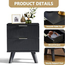 Fluted Nightstand, Mid Century Modern 2 Drawer Bedside Table for Bedroom, Small Dresser Night Stand Side Table End Tables with Wood Drawer Storage for Bedroom Closet(Black) by CozyNest Decor