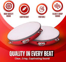 Flexzion Wooden Round Tambourine for Kids and Adults 8" Inch Single Row 8 Pair Jingles, Red Handheld Percussion Instrument for Beginner and Professional Tambourine Player by TinyTreasures Baby Boutique
