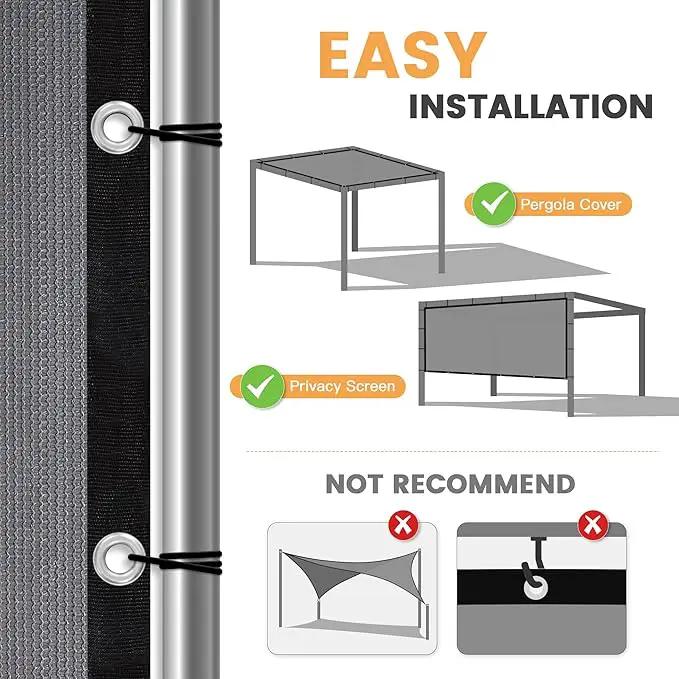 VICLLAX Shade Fabric Sun Shade Cloth with Every 2 FT Grommets for Patio Garden Pergola Cover Canopy 12x12 FT, Grey, photo 4 of 7