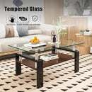 Tempered Glass Coffee Table Rectangle Living Room Center Table, with 39" Clear Top and Brown MDF Layer Black Metal Leg, for Small Space Apartment, Transparent+Brown by CozyNest Decor