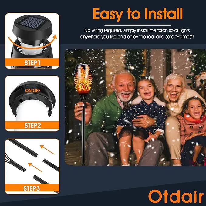 Otdair Solar Outdoor Lights, 16 Pack 12LED Solar Tiki Torches with Flickering Flame, IP65 Waterproof Mini Solar Torch Lights Auto On/Off for Garden, Patio, Yard, Pathway, photo 2 of 7