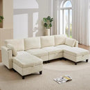 110" Modular Sectional Sofa, Convertible Sleeper Sofa Couch Bed with Adjustable Backrest, U-Shaped Chenille Cloud Couch with Ottoman Storage, Deep Seat Couches for Living Room,Beige by CozyNest Decor