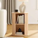 LINSY HOME Round Fluted End Table, Tall Side Table with Sliding Tambour Door and Storage Shelf, Modern Bedside Table, Mid-Century Nightstand for Living Room, Bedroom, Oak by CozyNest Decor