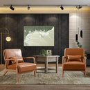 INZOY Mid Century Modern Accent Chair with Wood Frame, PU Leather Reading Armchair with Waist Cushion, Upholstered Living Room Chairs for Bedroom Sunroom (Camel) by CozyNest Decor