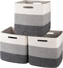 OIAHOMY 13 Kallax Inch Cube Storage Bins, 3-Pack Cotton Rope Woven Baskets for Organizing, Kallax Insert Storage Baskets for Shelves, Baby Nursery, Closet Organizer, 13*13*12.6IN, Gradient Gray by TinyTreasures Baby Boutique