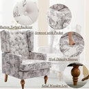 Mid-Century Accent Chair, Upholstered Arm Chair Linen Fabric Side Chair with High Back Solid Wooden Legs, Comfy Reading Chair for Living Room Bedroom, Floral Pattern by CozyNest Decor