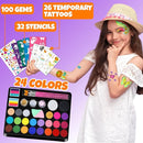 Face Painting Kit for Kids - 24 Colors Water Based Non Toxic Face Paint Kit, Professional Face Paint for Kids with Stencils & Brushes - Parties, Birthdays, Halloween Face Body Makeup Kit by TinyTreasures Baby Boutique