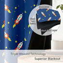 Kids Space Rocket Blackout Curtains - 100% Blackout, Thermal Insulated, Noise Reducing, Perfect for Kids Room and Nursery, 2 Panels (Rocket Blast-Off Repeat, W52×L84) by TinyTreasures Baby Boutique
