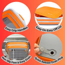 Collapsible X-Large (16L) BBQ Marinating Tub w/Cutting Board | Multipurpose Food-Grade TPE Prep Tub w/Lid | Built-in Colander & Drain Plug - for Camping | Tailgate | Picnic - Bold Orange by GreenHaven Gardens