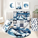 Custom 5-Piece Baby Crib Bedding Set, Personalized Name for Toddlers, Blue Deer Nursery Set for Boy Girl, Double Layer Infant Crib Set, Customized Gifts by TinyTreasures Baby Boutique