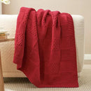 Amélie Home Chenille Knit Throw Blanket for Couch, Checkered Texture Decorative Soft Blanket for Sofa, Bed & Living Room, 50"x60", Red by CozyNest Decor
