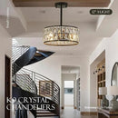 12” 3-Light Modern Crystal Chandeliers Black Dinning Room Light Fixture with Two Poles, Round Pendant Light Kitchen Island Chandelier, Flush Mount Ceiling Light for Living Room Entryway by CozyNest Decor