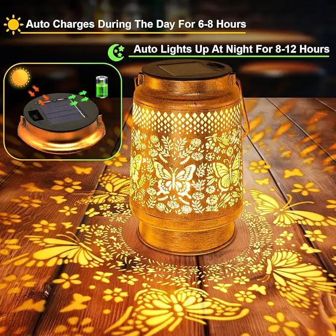 2 Pack Solar Lanterns Outdoor Garden Decor with Shepherd Hook, Gardening Gifts for Mom Grandma Women Butterfly Metal Decor Lantern Waterproof Solar Lights LED Decorative for Garden Yard Patio, photo 9 of 9