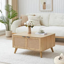 AVZEAR Wood Lift Top Coffee Table with Storage, Boho Modern Coffee Table with Nature Linen Doors & Large Hidden Storage, Rounded Corners Center Table Farmhouse Coffee Tables for Living Room, Natural by CozyNest Decor