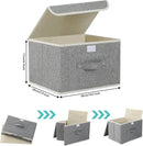 Storage Boxes, Collapsible Storage Bins with Lids, Cotton and linen cloth Storage Baskets with Handle, for Books, Closet, Bedroom, Home, Grey, 3 Pack 10.2 X 7.9 X 6.7in by CozyNest Decor