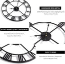 LEIKE Large Wall Clock, 24" Completely Silent, Non Ticking, Battery-Operated,Rustic Round Modern Metal Wall Clock Decor for Living Room, Bedroom and Kitchen, (60cm, Black-Roman Number) by CozyNest Decor