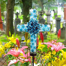 Solar Cross Garden Lights Outdoor Decorative - Solar Metal&Glass Cross Blue Hydrangea Flower Stake Lights- Waterproof 20 Warm White LED for Remembrance Gifts by GreenHaven Gardens