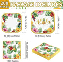 Grencian 200Pcs Hawaiian Luau Party Decorations Aloha Tropical Hibiscus Floral Luau Plates and Napkins Palm Leaf Tableware Sets for Summer Holiday Hawaiian Birthday Dinner Party Supplies Serves 50 by CozyNest Decor