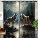 Wolf Blackout Curtains for Boys Girl Bedroom Decor,Moon Mountain Pine Forest Wild Animals Thermal Insulated Grommet Drapes Darkening Window Curtain for Living Room Home 84x63 inch by TinyTreasures Baby Boutique