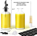 Olive Oil Dispenser Bottle - Includes 55 Kitchen Essential Labels - Cooking Oil Bottles for Kitchen, Coffee Syrup Dispenser - Pourer Spout with 11.8 fl oz Glass Container Cruet - 2pcs, Black by CozyNest Decor