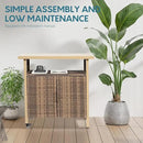 Outdoor Indoor Storage Cabinet with Rolling Wheels, Patio Serving Cart with Bar Table and Wicker Cabinet, Kitchen Island Prep Table, Beige by CozyNest Decor