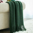 MIULEE Dark Green Knitted Throw Blanket for Couch Boho Textured Cozy Woven Blanket with Tassels for Sofa Chair Bed Living Room Acrylic Wave Pattern 50"x60" by CozyNest Decor