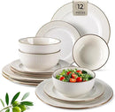 GBHOME Ceramic Dinnerware Sets,12 pcs Embossed Elegant Stoneware Plates and Bowls Sets, Housewarming Wedding Gift | Dishwasher & Microwave Safe | Dishes Set Service for 4 by CozyNest Decor
