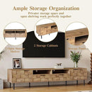 Modern TV Stand for TVs up to 85", Mid-Century Media Console with Checkered Cabinet Doors, Storage Drawers & Open Shelves, Wood Entertainment Center with Metal Legs by CozyNest Decor