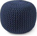 Casafield Round Pouf Ottoman, Navy Blue - 20" Diameter x 14.5" High Cotton Knit Foot Stool - Boho Floor Pouffe for Living Room, Bedroom, Home Office by CozyNest Decor