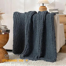 Chunky Knit Blanket Throw, 100% Hand Knit Throw Blanket Handmade Chenille Cable Knit Throw for Couch, Stylish Cozy Soft Rope Knot Crochet Blanket for Home Decor, Blue Mirage, 40x50 Inches by CozyNest Decor
