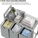 Laundry Hamper, Laundry Basket, Laundry Sorter with 3 Removable Bags, Clothes Basket with 3 Compartments, Wheels, Shelf for Laundry Room Bathroom Bedroom (3 Bags-Gray) by CozyNest Decor