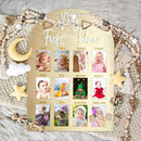 One Year Birthday Wooden Photo Board My First Year Milestone Photo Board 12 Monthly Picture Frame Baby First year Wood Acrylic Sign 1st Birthday Decorations Baby Keepsake Gift (2" x 3" photos - Wallet Size) by TinyTreasures Baby Boutique
