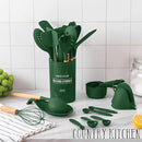 Country Kitchen Non Stick Silicone Utensil Set with Rounded Wood Handles for Cooking and Baking, 38 Piece Set, Green by CozyNest Decor