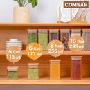 ComSaf Spice Jars with Labels 6 oz 12Pack, Small Spice Containers Starter Set, Glass Seasoning Jars with Lids, Square Seasoning Containers for Salt, Pepper, Chili Powder, Sugar, Ginger Ground, Cumin by CozyNest Decor