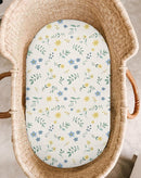 Bassinet Sheet for Baby Boy and Girl 2 Pack, Fitted Sheets for Rectangle, Oval, Hourglass Bassinet Mattress, Muslin Moses Basket Sheets with Neutral Style (Spring Garden & Sage) by TinyTreasures Baby Boutique