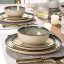 GBHOME Ceramic Dinnerware Sets for 4, 12 Pieces Stoneware Plates and Bowls Sets, Scratch Resistant Dishes, Dishwasher & Microwave Safe, Reactive Glaze-Gravel by CozyNest Decor