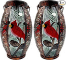2PCS Cardinal Solar Lanterns Glass & Metal Hanging Light Outdoor Waterproof 16" H Tabletop Lamp with Hollowed-Out Design with Shepherd's Hooks for Garden Patio Table Decor by GreenHaven Gardens