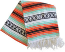 Del Mex Classic Mexican Blanket, Large Authentic Woven Falsa Throw (70"x50"), Artisan Southwest Décor for Beach, Yoga, Outdoors (Mint/Orange) by CozyNest Decor