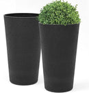 24" Tall Planters for Outdoor Plants, Set of 2 Heavy-Duty Resin Flower Pots, Matte Black Leather Grain Finish, Durable & Weather-Resistant, Ideal for Garden, Patio, Yard, Porch, or Home Use by CozyNest Decor