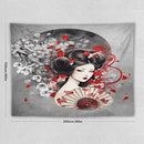 Japanese Geisha Tapestry Asian Red Cherry Blossom Red Sun Traditional Kimono Folk Tapestries Home Decor for Living Room Bedroom Apartment Farmhouse Dorm 80"x60" by CozyNest Decor