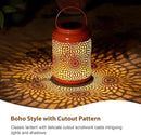 Glitzhome Solar Lantern Orange Metal Cutout Scrollwork Outdoor Hanging Solar Light with Handle for Garden Patio Yard Outdoor Decor by GreenHaven Gardens