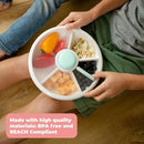 GoBe Kids Large Snack Spinner Slide Bundle with Hand Strap and Sticker Sheet - Reusable Snack Container with 4 Compartment Dispenser and Lid | BPA/PVC Free | Dishwasher Safe | No Spill - Mint Green by TinyTreasures Baby Boutique