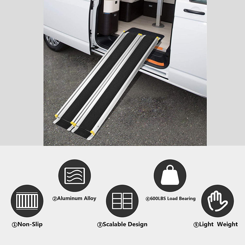 4/7 ft. Retractable Portable Aluminum Wheelchair Ramp with Anti-slip Surface