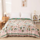 Snycler Cotton Bed Throw with Tassels, Double-Sided Bohemian Spring Flowers Plants Throws for Sofas, 60x80 inch Woven Warm Blanket for Single Sofa, Bedspread and Settee Couch Travel Green by CozyNest Decor