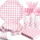 175 Pcs Pink Gingham Plates and Napkins Party Supplies - Pink and White Checkered Plates Sets Serve 25 Guests - Scalloped Gingham Paper Plate for Birthday Wedding Picnic Party Decorations by CozyNest Decor