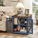 Farmhouse End Table Set of 2 with Charging Station, 24" Large Sofa Side Table with Glass Barn Door, Night Stand with Adjustable Shelf, Wood Nightstand, Square Bed Side Table for Living Room,Bedroom by CozyNest Decor